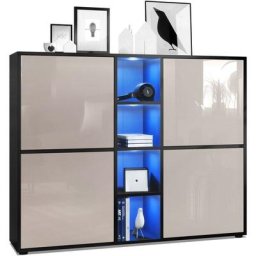 Buffet haut Armoire Cabinet Commode Cuba V3 Noir mat - haute brillance - Portes en Gris sable laqué