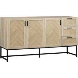 Buffet meuble de rangement motif chevron 3 placards et 3 tiroirs - piètement métal - structure mdf