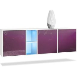 Buffet Commode Dressoir Crédence led Cuba Blanc mat - Haute brillance - Portes en Mûre laqué haute