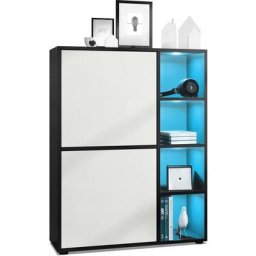 Buffet haut Armoire Cabinet Commode Cuba Noir mat - haute brillance - Portes en Blanc mat avec
