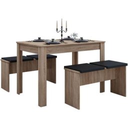 Esal Ensemble de salle à manger avec table et 2 bancs, imitation chêne Sonoma. - Marron