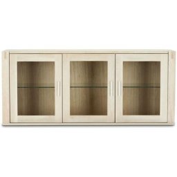 Tolle Vitrine avec 3 portes vitrées, en chêne traité au savon, à fixer au mur. - Naturelle