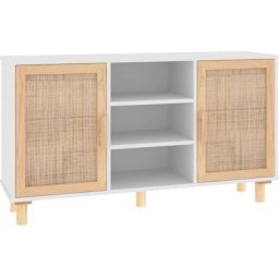 Buffet Blanc 105x30x60 cm Bois de pin massif et rotin naturel Vidaxl Blanc