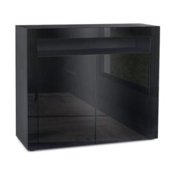 Commode Armoire Dressoir Crédence Valencia Noir, haute brillance & tons naturels - Noir haute