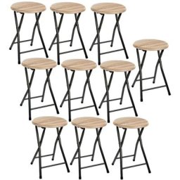Lot de 10 Tabourets pliants en métal et mdf - - Noir
