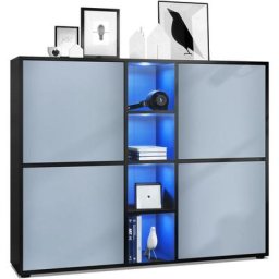 Buffet haut Armoire Cabinet Commode Cuba V3 Noir mat - haute brillance - Portes en Denim mat avec