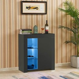 Buffet moderne 1 porte de couleur mate ultra-brillante avec lumières led pour salle à manger,