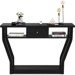 Table Console en mdf Anti-Bascule avec Tiroir et 3 Etageres, Console avec Base Stable et Durable,