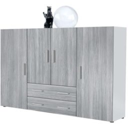 Vladon - Buffet haut Commode Nora blanc mat en Décor Naturel - Haute brillance - Façades en
