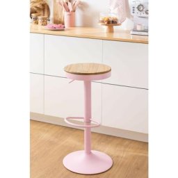 Sklum - Tabouret Haut Réglable en Acier et Bois d'Orme Bardder Rose Candy - Rose Candy