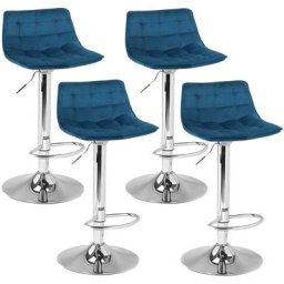 Idmarket - Lot de 4 tabourets de bar joe pied réglable en velours bleu canard - Bleu