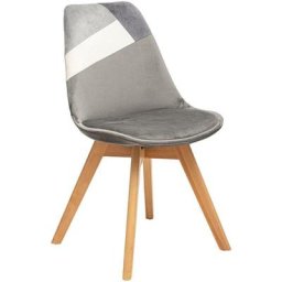 Atmosphera - Chaise Baya patchwork gris galet - pieds en hêtre créateur d'intérieur - Gris