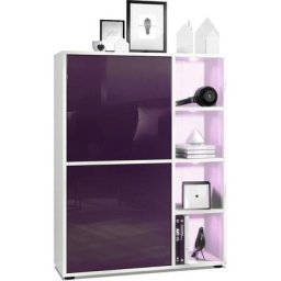 Vladon Buffet haut Armoire Cabinet Commode Cuba Blanc mat - haute brillance - Portes en Mûre laqué