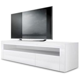 Vladon Armoire basse Meuble TV Valencia en Blanc mat - haute brillance & tons naturels - Blanc