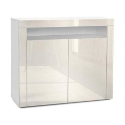 Commode Buffet Armoire Valencia en Blanc mat - haute brillance et tons naturels - Crème haute