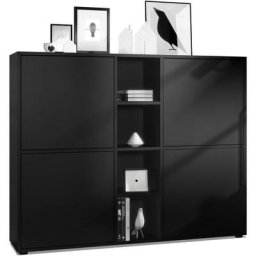 Buffet haut Armoire Cabinet Commode Cuba V3 Noir mat - haute brillance - Portes en Noir mat sans