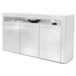 Buffet Commode Dressoir Crédence Valencia Blanc, haute brillance & tons naturels - Blanc haute