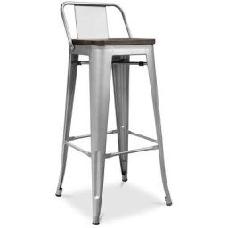 Privatefloor - Tabouret Stylix en bois avec petit dossier - 76 cm Acier - Bois, Acier - Acier