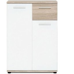 JACKY Meuble de rangement Petit Buffet - Blanc mat et décor chene Sonoma - Classique - L 60 cm