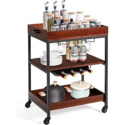 Chariot de Service Desserte a roulettes,Table Roulante,Meuble de Rangement Cuisine avec 3 Etageres,