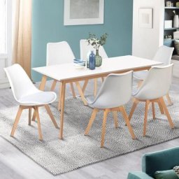 Ensemble table à manger extensible inga 160-200 cm et 6 chaises sara blanches design scandinave