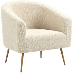Fauteuil de Salon Scandinave Design Pieds Metal Laine - Blanc