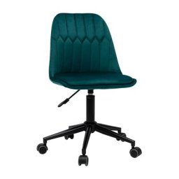 Chaise de bureau à roulettes design en tissu velours bleu pétrole et métal noir fuse - Bleu pétrole