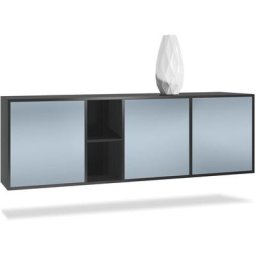 Vladon - Buffet Commode Dressoir Crédence led Cuba Noir mat - Haute brillance - Portes en Denim