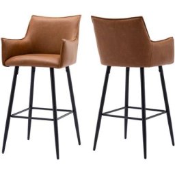 Tabouret de Bar Lot de 2 en Cuir pu Chaise Bar Haute avec Pieds Métal Chaise Cuisine Moderne