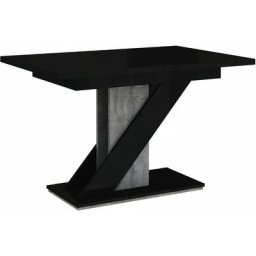 Table repas extensible meva - 120/160 x 80 x 75 cm - Noir brillant/Béton - Noir brillant/Béton.