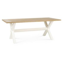 Table à manger en bois naturel 160x95x77 Wabi Home style rustique avec pieds blancs