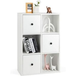 Bibliothèque avec 6 Compartiments 3 Tiroirs-60 x 30 x 89 cm- Étagère de Rangement-Dispositif
