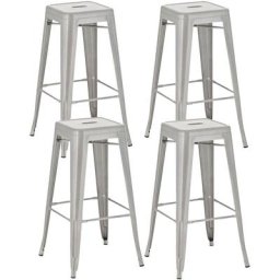 CLP - Lot de 4 tabourets de bar en métal empilables Joshua argent
