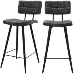 Chaise de bar mi-hauteur 65 cm capitonnée/noir (x2) - Texas - Noir