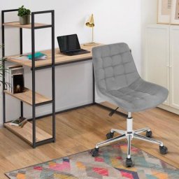 Chaise de bureau mady en velours gris clair à roulettes - Gris