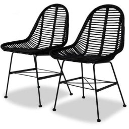 Chaises à manger lot de 2 noir rotin naturel Vidaxl Noir