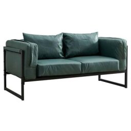 Fauteuil 2 places de style industriel en similicuir gris avec cadre en métal et coussins, petit