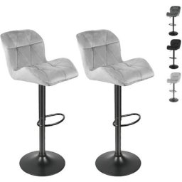Tabouret de Bar Lot de 2 en Velours, 2 Tabourets de Cuisine Hauteur Réglable, Gris Clair - Guoyihua
