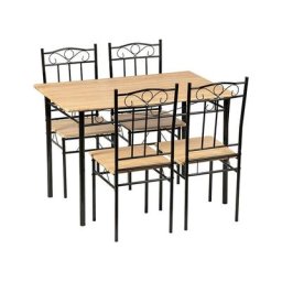 Ensemble table à manger 109x 69x 75 cm et 4 chaises-Hêtre clair et Noir-Style Industriel, pour