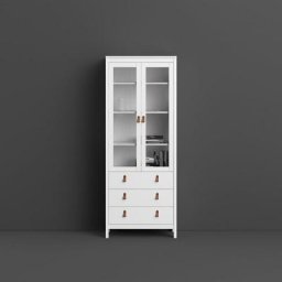 Vitrine salon 199 cm Blanc mat avec deux portes et trois tiroirs Blanc