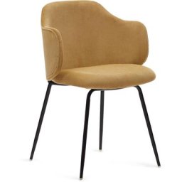 Kave Home - Chaise Yunia en velours moutarde avec pieds en acier finition peinture noire - Moutarde