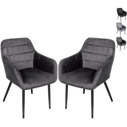 2 Pièces Chaise de Salle à Manger Chaise de Cuisine Rembourrée en Velours, Pied en Métal, Gris