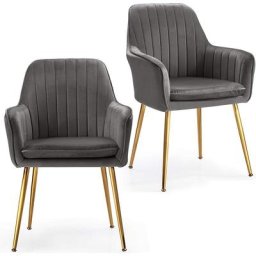 Costway - Lot de 2 Chaises Scandinaves en Velours, avec Accoudoir et Pieds en Métal pour Salon,