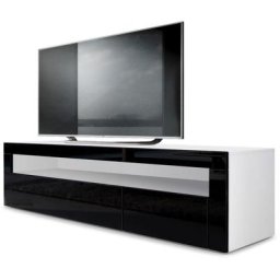 Armoire basse Meuble tv Valencia en Blanc mat - haute brillance & tons naturels - Noir haute