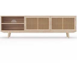 Meuble de tv Grand buffet Cannage en bois naturel, style Boho Bali - Treys Naturel - Rotin, Bois de