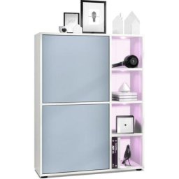 Vladon Buffet haut Armoire Cabinet Commode Cuba Blanc mat - haute brillance - Portes en Denim mat