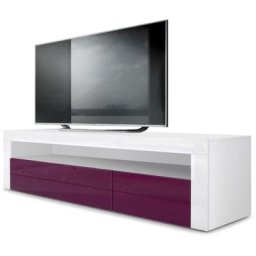 Armoire basse Meuble tv Valencia en Blanc mat - haute brillance & tons naturels - Mûre haute