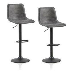 Clipop - Lot de 2 tabourets de Bar, pivotants avec siège en cuir rembourré, vérin à gaz, Gris