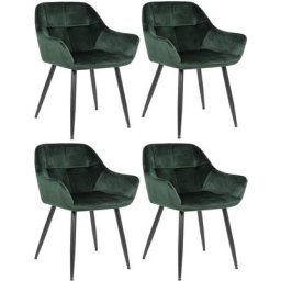 Lot de 4 Chaises de salle à manger Emia en Velours avec Piètement en Métal noir vert