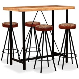 Ensemble de bar 5 pcs Bois d'acacia Cuir véritable et toile vidaXL - N/A